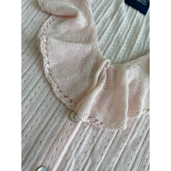Ralph Lauren Ruffled Pink Cottagecore Cardigan Ribbed Knit Fairtycore Dainty XL - Picture 8 of 11